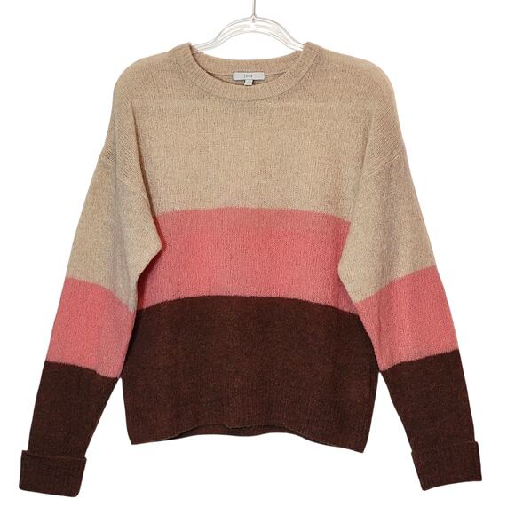 Joie Wool Colorblock Sweater Crew Neck Oversized Tan Brown Pink Fall Winter L - Picture 14 of 14